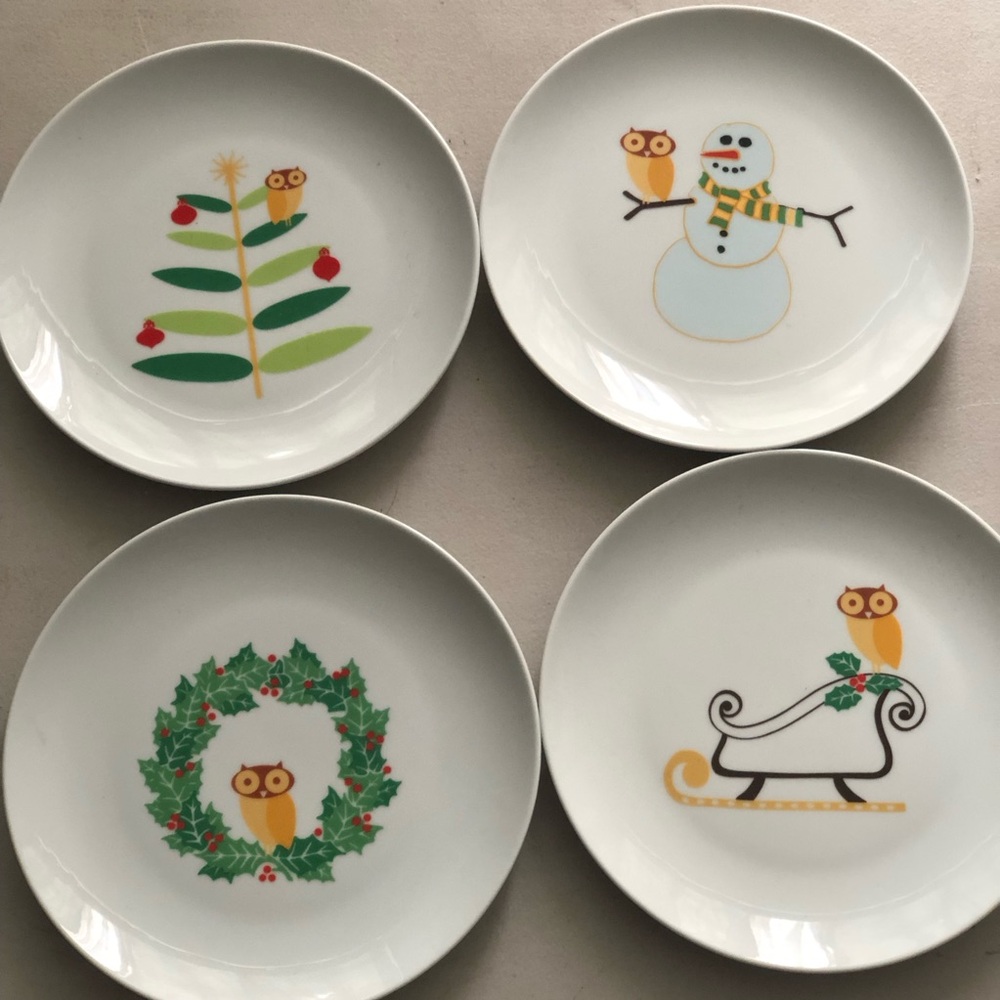 Rachael Ray "Holiday Hoot" porcelain salad/dessert plates Set of 4